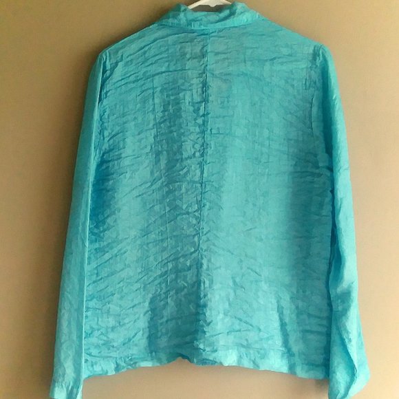 Habitat Soft and Silky Aqua Long Sleeve Button Down Cupro Crinkle Blouse  -- M - Picture 6 of 7